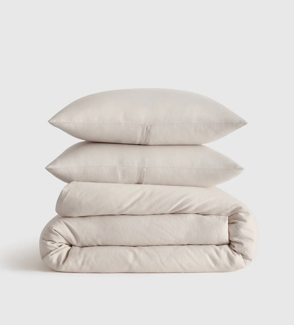 Quince European Linen Duvet Cover 3 piece Set in King/Cal King Sand NWT